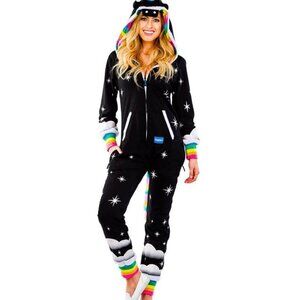 Tipsy Elves Night Mare Unicorn‎ Costume Onesie Black Rainbow Zippered Pockets XS